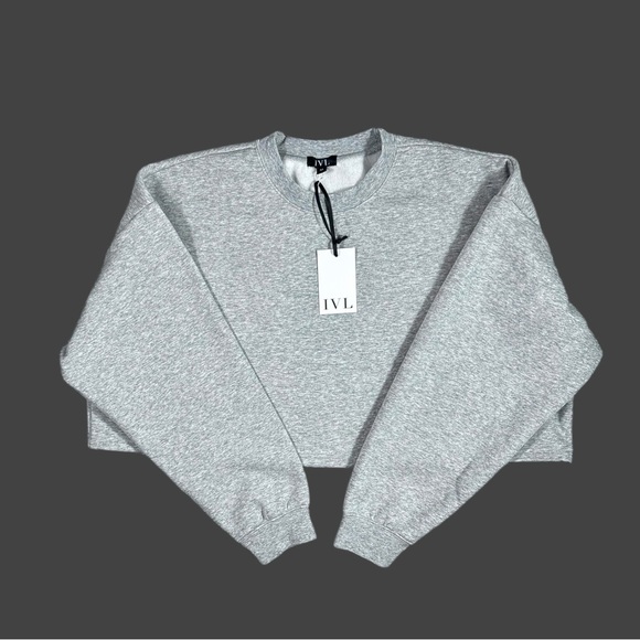 IVL Collective Women’s Cropped Crewneck Sweatshirt Fleece Heather Grey Sz M - Picture 8 of 16